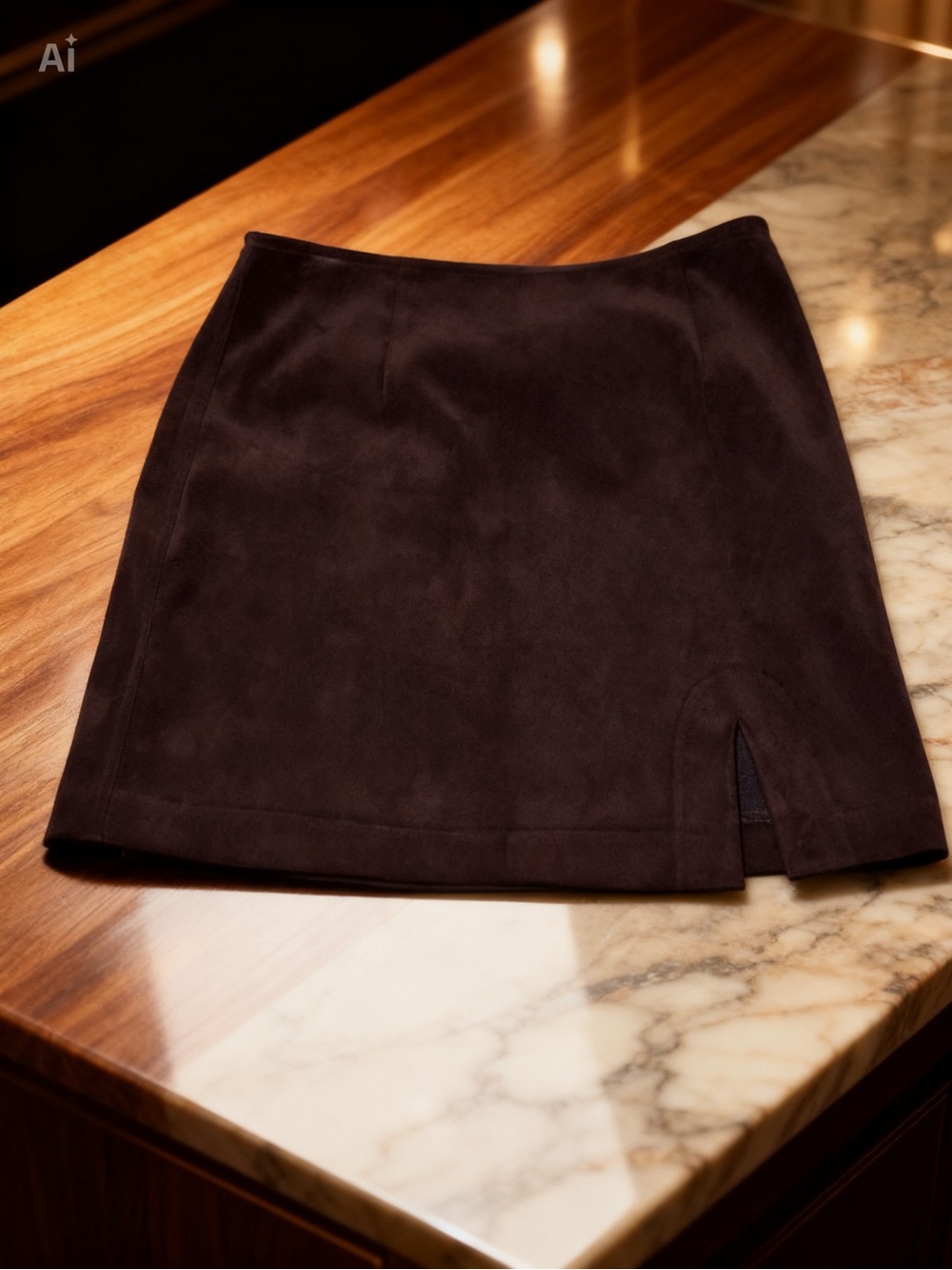 Vintage Express Dark Purple Faux Suede Mini Skirt with Front Slit